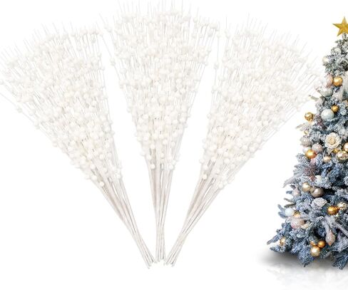 18 Pack Artificial Glitter Berry Stem Ornaments 15.7in Decorative Christmas Picks Glittery Bead Sticks Branches for Christmas Tree Decor DIY Wreath Crafts Home Decor (Red) in Saudi Arabia