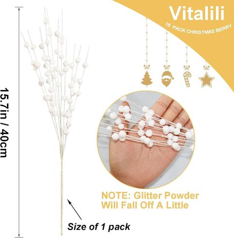 18 Pack Artificial Glitter Berry Stem Ornaments 15.7in Decorative Christmas Picks Glittery Bead Sticks Branches for Christmas Tree Decor DIY Wreath Crafts Home Decor (Red) in Saudi Arabia