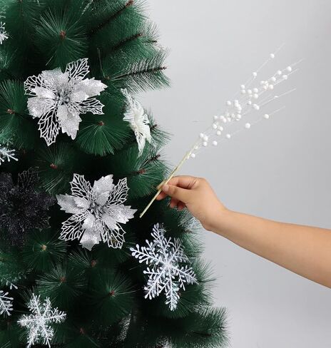 18 Pack Artificial Glitter Berry Stem Ornaments 15.7in Decorative Christmas Picks Glittery Bead Sticks Branches for Christmas Tree Decor DIY Wreath Crafts Home Decor (Red) in Saudi Arabia