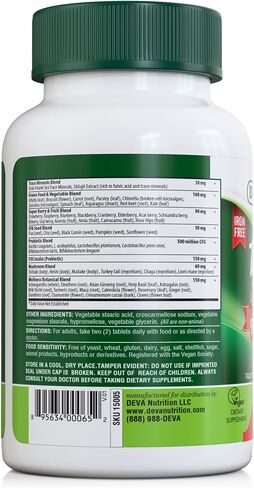 DEVA Tuba Prime Vegan Multivitamin Iron-Free High-Potency Vitamin & Mineral Dietary Supplement Antioxidants, Fruit & Veg Blend, Super Mushrooms, Probiotics, Prebiotics, Seeds, Herbs 90 Tabs 2-Pack in Kuwait