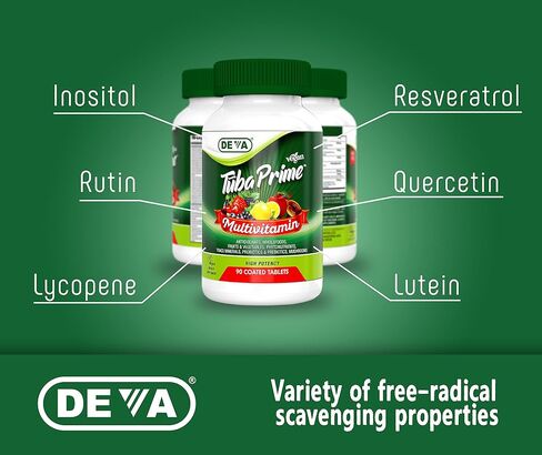 DEVA Tuba Prime Vegan Multivitamin Iron-Free High-Potency Vitamin & Mineral Dietary Supplement Antioxidants, Fruit & Veg Blend, Super Mushrooms, Probiotics, Prebiotics, Seeds, Herbs 90 Tabs 2-Pack in Kuwait