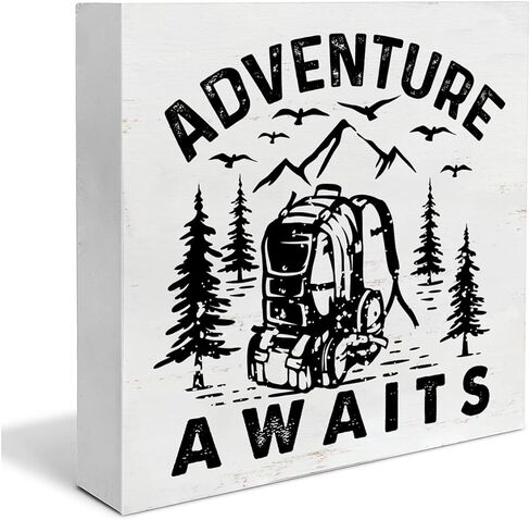 علامة صندوق خشبي للتخييم، ديكور منزلي، علامة خشبية مربعة للتخييم، ديكور مكتب، تخييم RV، كتلة خشبية، صندوق لوحة، علامة لرف المنزل، 5 × 5 بوصات in Kuwait