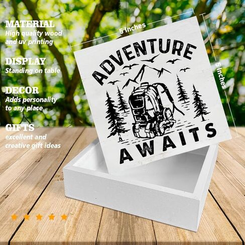 علامة صندوق خشبي للتخييم، ديكور منزلي، علامة خشبية مربعة للتخييم، ديكور مكتب، تخييم RV، كتلة خشبية، صندوق لوحة، علامة لرف المنزل، 5 × 5 بوصات in Kuwait