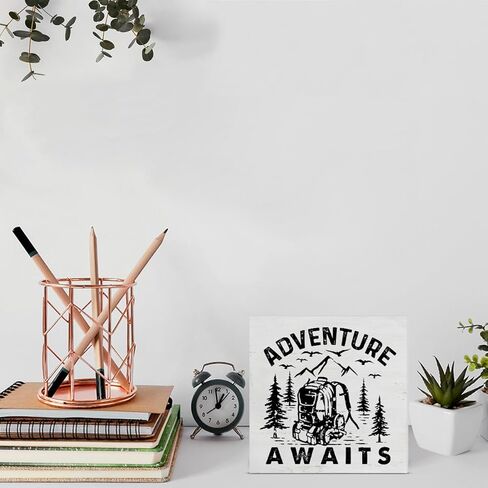 علامة صندوق خشبي للتخييم، ديكور منزلي، علامة خشبية مربعة للتخييم، ديكور مكتب، تخييم RV، كتلة خشبية، صندوق لوحة، علامة لرف المنزل، 5 × 5 بوصات in Kuwait