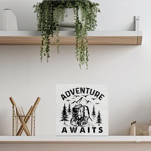 علامة صندوق خشبي للتخييم، ديكور منزلي، علامة خشبية مربعة للتخييم، ديكور مكتب، تخييم RV، كتلة خشبية، صندوق لوحة، علامة لرف المنزل، 5 × 5 بوصات in Kuwait