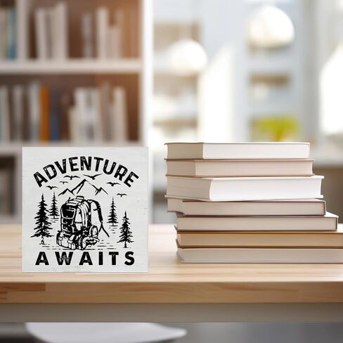 علامة صندوق خشبي للتخييم، ديكور منزلي، علامة خشبية مربعة للتخييم، ديكور مكتب، تخييم RV، كتلة خشبية، صندوق لوحة، علامة لرف المنزل، 5 × 5 بوصات in Kuwait