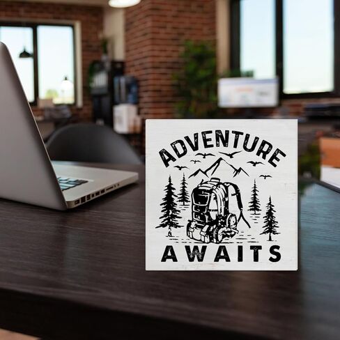 علامة صندوق خشبي للتخييم، ديكور منزلي، علامة خشبية مربعة للتخييم، ديكور مكتب، تخييم RV، كتلة خشبية، صندوق لوحة، علامة لرف المنزل، 5 × 5 بوصات in Kuwait