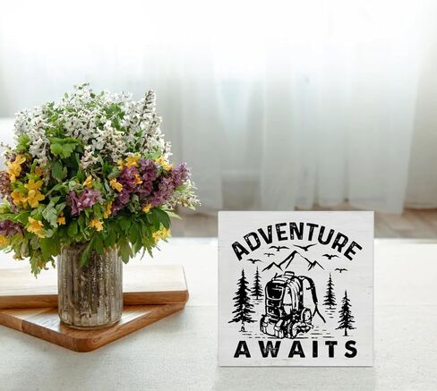 علامة صندوق خشبي للتخييم، ديكور منزلي، علامة خشبية مربعة للتخييم، ديكور مكتب، تخييم RV، كتلة خشبية، صندوق لوحة، علامة لرف المنزل، 5 × 5 بوصات in Kuwait