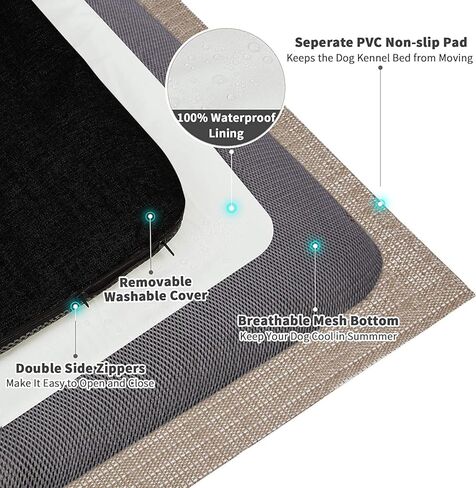 سرير كلب بانكو كبير جدًا مقاس 42 بوصة، وسادة قفص للكلاب، بساط قفص سرير متين وقابل للغسل ومقاوم للماء، سرير قفص ناعم من إسفنج الذاكرة قابل للتنفس، سرير كلب مهدئ لتقويم العظام (أسود، 41 × 29 × 2) in Kuwait