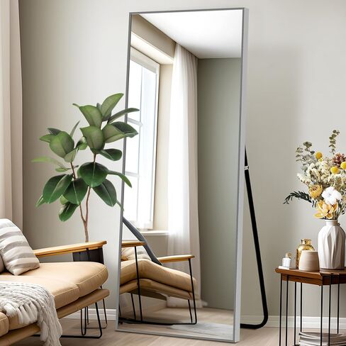 NeuType Full Length Mirror Standing Hanging or Leaning Against Wall, Large Rectangle Floor Mirror Dressing Mirror Wall-Mounted Mirror, Aluminum Alloy Thin Frame, Flash Grey Silver, 65"x22" in Saudi Arabia