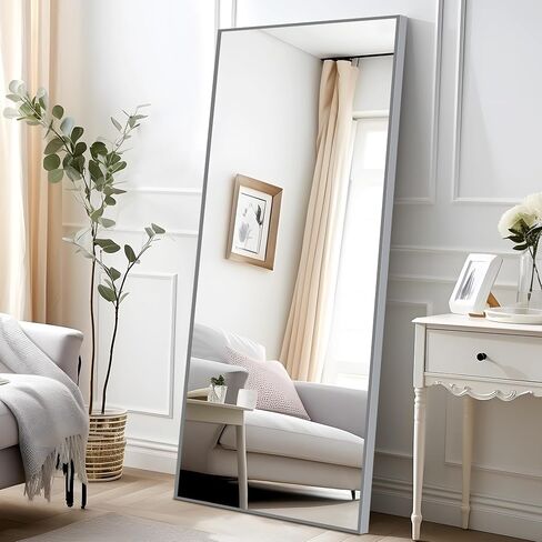NeuType Full Length Mirror Standing Hanging or Leaning Against Wall, Large Rectangle Floor Mirror Dressing Mirror Wall-Mounted Mirror, Aluminum Alloy Thin Frame, Flash Grey Silver, 65"x22" in Saudi Arabia