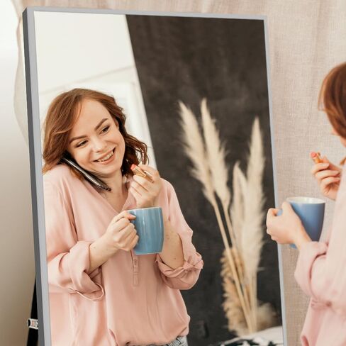 NeuType Full Length Mirror Standing Hanging or Leaning Against Wall, Large Rectangle Floor Mirror Dressing Mirror Wall-Mounted Mirror, Aluminum Alloy Thin Frame, Flash Grey Silver, 65"x22" in Saudi Arabia