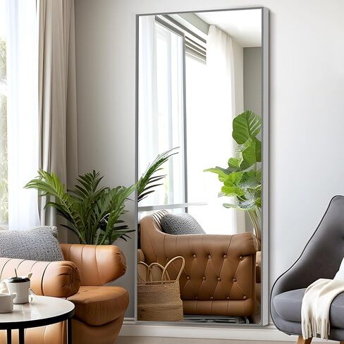 NeuType Full Length Mirror Standing Hanging or Leaning Against Wall, Large Rectangle Floor Mirror Dressing Mirror Wall-Mounted Mirror, Aluminum Alloy Thin Frame, Flash Grey Silver, 65"x22" in Saudi Arabia