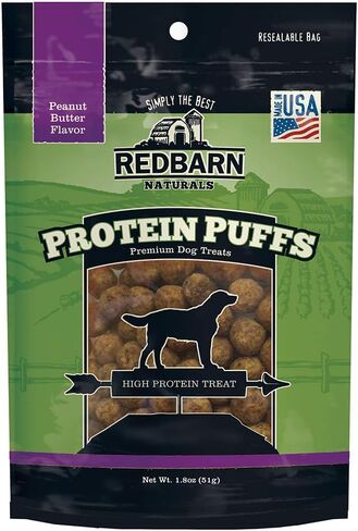 Redbarn Protein Puffs for Dogs | A Human-Grade High-Protein Training Treat or Food Topper | Made in The USA (Peanut Butter, Pack of 3) in Saudi Arabia