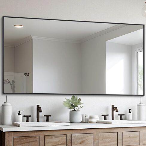DESBING 18x24 inch Black Bathroom Mirror,Bevelled Edge Black Mirror with Ribbed Texture-Modern Rectangle Bathroom Wall Mirror for Vanity, Tempered Glass,Hangs Horizontally or Vertically in Saudi Arabia