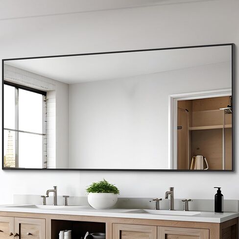 DESBING 18x24 inch Black Bathroom Mirror,Bevelled Edge Black Mirror with Ribbed Texture-Modern Rectangle Bathroom Wall Mirror for Vanity, Tempered Glass,Hangs Horizontally or Vertically in Saudi Arabia