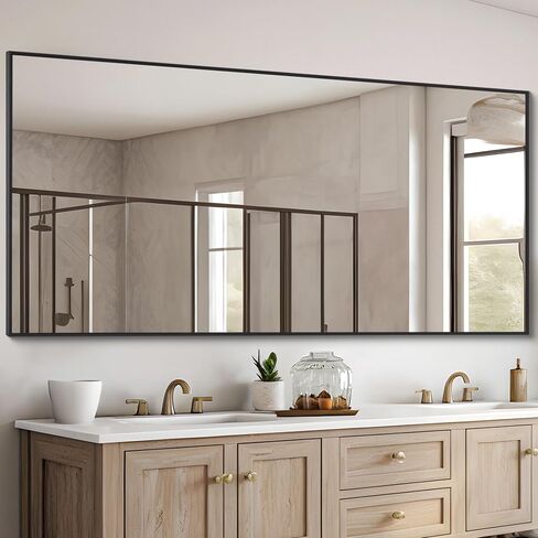 DESBING 18x24 inch Black Bathroom Mirror,Bevelled Edge Black Mirror with Ribbed Texture-Modern Rectangle Bathroom Wall Mirror for Vanity, Tempered Glass,Hangs Horizontally or Vertically in Saudi Arabia