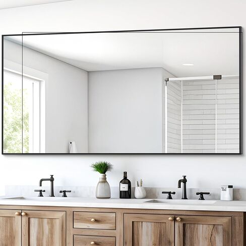 DESBING 18x24 inch Black Bathroom Mirror,Bevelled Edge Black Mirror with Ribbed Texture-Modern Rectangle Bathroom Wall Mirror for Vanity, Tempered Glass,Hangs Horizontally or Vertically in Saudi Arabia