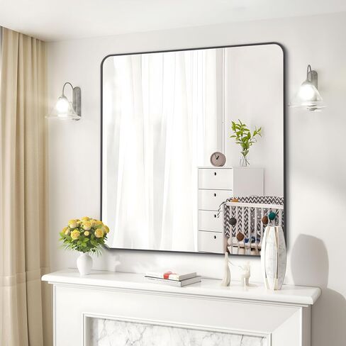 DESBING 18x24 inch Black Bathroom Mirror,Bevelled Edge Black Mirror with Ribbed Texture-Modern Rectangle Bathroom Wall Mirror for Vanity, Tempered Glass,Hangs Horizontally or Vertically in Saudi Arabia
