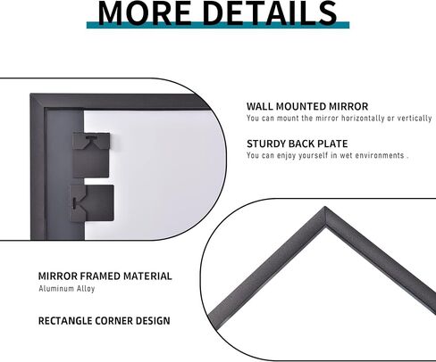 DESBING 18x24 inch Black Bathroom Mirror,Bevelled Edge Black Mirror with Ribbed Texture-Modern Rectangle Bathroom Wall Mirror for Vanity, Tempered Glass,Hangs Horizontally or Vertically in Saudi Arabia