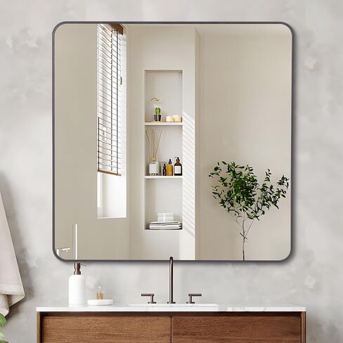 DESBING 18x24 inch Black Bathroom Mirror,Bevelled Edge Black Mirror with Ribbed Texture-Modern Rectangle Bathroom Wall Mirror for Vanity, Tempered Glass,Hangs Horizontally or Vertically in Saudi Arabia