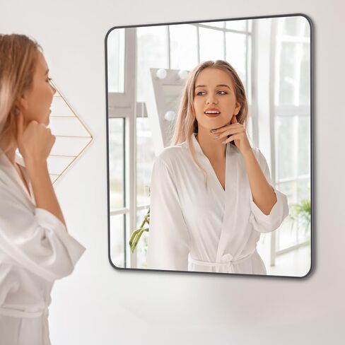 DESBING 18x24 inch Black Bathroom Mirror,Bevelled Edge Black Mirror with Ribbed Texture-Modern Rectangle Bathroom Wall Mirror for Vanity, Tempered Glass,Hangs Horizontally or Vertically in Saudi Arabia