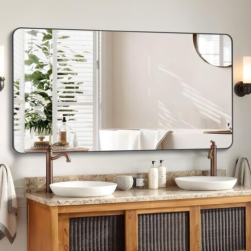 DESBING 18x24 inch Black Bathroom Mirror,Bevelled Edge Black Mirror with Ribbed Texture-Modern Rectangle Bathroom Wall Mirror for Vanity, Tempered Glass,Hangs Horizontally or Vertically in Saudi Arabia