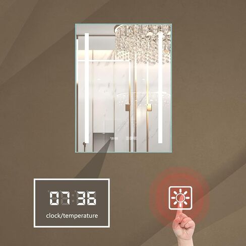 مرآة حائط للحمام بإضاءة LED مقاس 32 × 24 بوصة من ExBrite، مضادة للضباب، قابلة للتعتيم، الوقت ودرجة الحرارة، ضوء ليلي، لون قابل للتعديل، 90+ CRI، مقاومة للماء IP44، مثبتة على الحائط in Kuwait