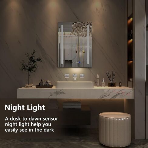 مرآة حائط للحمام بإضاءة LED مقاس 32 × 24 بوصة من ExBrite، مضادة للضباب، قابلة للتعتيم، الوقت ودرجة الحرارة، ضوء ليلي، لون قابل للتعديل، 90+ CRI، مقاومة للماء IP44، مثبتة على الحائط in Kuwait