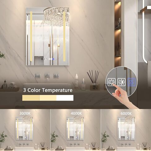 مرآة حائط للحمام بإضاءة LED مقاس 32 × 24 بوصة من ExBrite، مضادة للضباب، قابلة للتعتيم، الوقت ودرجة الحرارة، ضوء ليلي، لون قابل للتعديل، 90+ CRI، مقاومة للماء IP44، مثبتة على الحائط in Kuwait