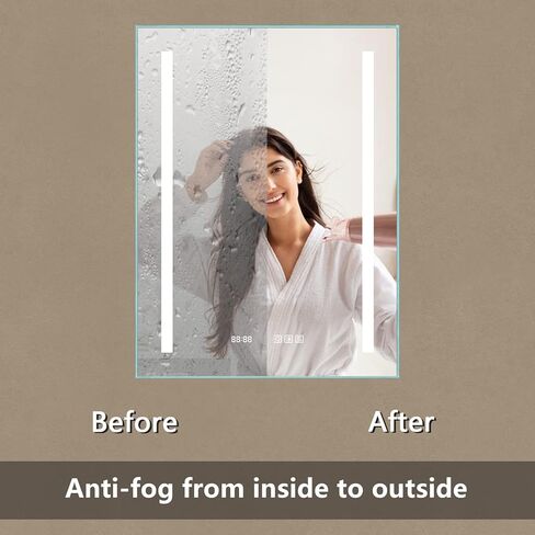 مرآة حائط للحمام بإضاءة LED مقاس 32 × 24 بوصة من ExBrite، مضادة للضباب، قابلة للتعتيم، الوقت ودرجة الحرارة، ضوء ليلي، لون قابل للتعديل، 90+ CRI، مقاومة للماء IP44، مثبتة على الحائط in Kuwait