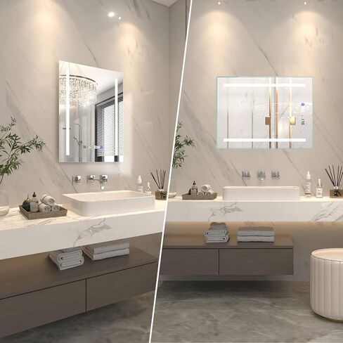 مرآة حائط للحمام بإضاءة LED مقاس 32 × 24 بوصة من ExBrite، مضادة للضباب، قابلة للتعتيم، الوقت ودرجة الحرارة، ضوء ليلي، لون قابل للتعديل، 90+ CRI، مقاومة للماء IP44، مثبتة على الحائط in Kuwait