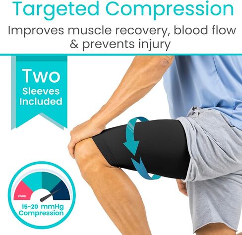 Vive Thigh Compression Sleeve (2 Pack) Hamstring Brace For Upper Thigh - Breathable Leg Support Wrap For Men & Women - Non Slip Elastic Sleeve For Pain Relief, Groin, Sciatica & Quadriceps Tendonitis in Saudi Arabia