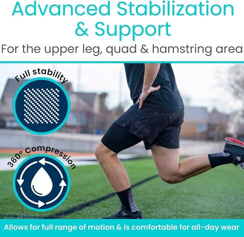 Vive Thigh Compression Sleeve (2 Pack) Hamstring Brace For Upper Thigh - Breathable Leg Support Wrap For Men & Women - Non Slip Elastic Sleeve For Pain Relief, Groin, Sciatica & Quadriceps Tendonitis in Saudi Arabia