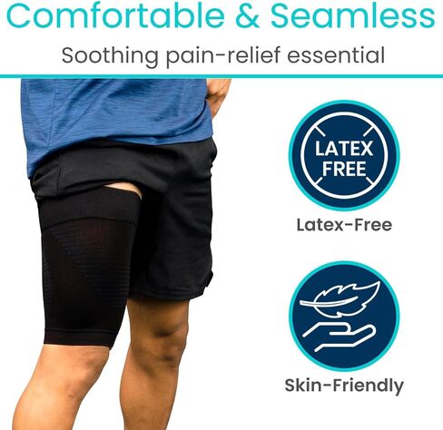 Vive Thigh Compression Sleeve (2 Pack) Hamstring Brace For Upper Thigh - Breathable Leg Support Wrap For Men & Women - Non Slip Elastic Sleeve For Pain Relief, Groin, Sciatica & Quadriceps Tendonitis in Saudi Arabia