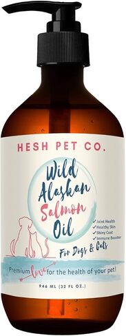 زيت سلمون ألاسكا البري الفاخر للكلاب والقطط - مكمل للجلد والمعطف 32 أونصة مع الأحماض الدهنية الأساسية - زيت السمك، زيت السلمون للجراء، زيت السمك أوميغا 3 للكلاب، زيت السمك البري in Kuwait
