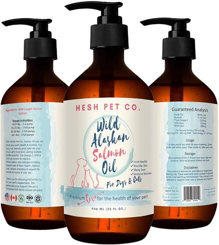 زيت سلمون ألاسكا البري الفاخر للكلاب والقطط - مكمل للجلد والمعطف 32 أونصة مع الأحماض الدهنية الأساسية - زيت السمك، زيت السلمون للجراء، زيت السمك أوميغا 3 للكلاب، زيت السمك البري in Kuwait