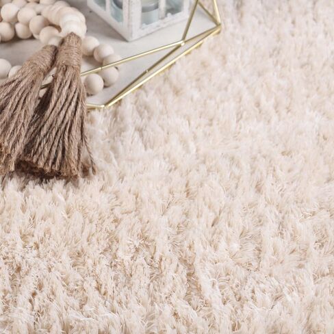 Superior Indoor Large Shag Area Rug with Non-Skid Foam Backing, Ultra-Soft and Fluffy Shaggy Rugs for Living Room, Bedroom, Office, Dining, Home Floor Decor, California Collection, Ivory, 4' X 6' in Saudi Arabia
