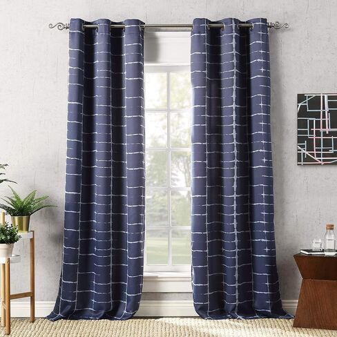 Sun Zero Saki Shibori Print Blackout Grommet Curtain Panel, 40" x 63", Navy Blue in Saudi Arabia