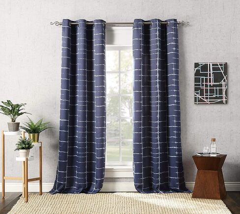 Sun Zero Saki Shibori Print Blackout Grommet Curtain Panel, 40" x 63", Navy Blue in Saudi Arabia