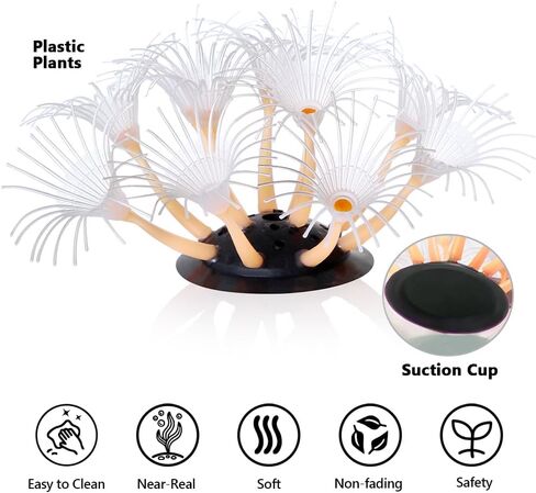 نباتات حوض السمك إيموشنلايت، ديكورات راتنج حوض السمك الاصطناعي ديكور جربر أبيض وبرتقالي، عبوة واحدة in Kuwait