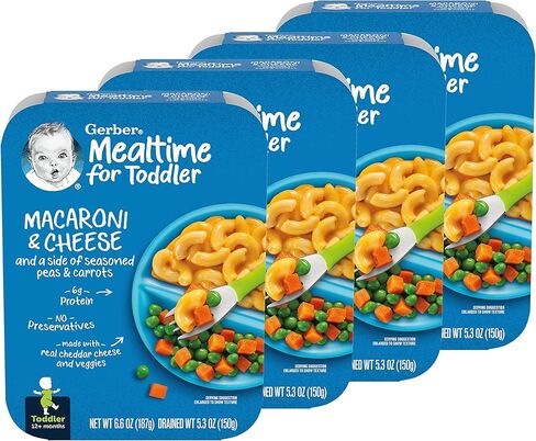 Gerber Mealtime for Toddler Macaroni & Cheese with Side of Seasoned Peas & Carrots, Made with Real Cheddar Cheese & Farm Grown Veggies, 6.6 OZ (Pack of 4) in Saudi Arabia
