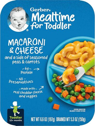 Gerber Mealtime for Toddler Macaroni & Cheese with Side of Seasoned Peas & Carrots, Made with Real Cheddar Cheese & Farm Grown Veggies, 6.6 OZ (Pack of 4) in Saudi Arabia