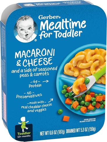Gerber Mealtime for Toddler Macaroni & Cheese with Side of Seasoned Peas & Carrots, Made with Real Cheddar Cheese & Farm Grown Veggies, 6.6 OZ (Pack of 4) in Saudi Arabia