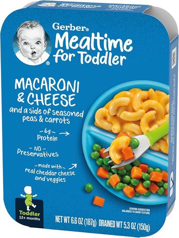 Gerber Mealtime for Toddler Macaroni & Cheese with Side of Seasoned Peas & Carrots, Made with Real Cheddar Cheese & Farm Grown Veggies, 6.6 OZ (Pack of 4) in Saudi Arabia