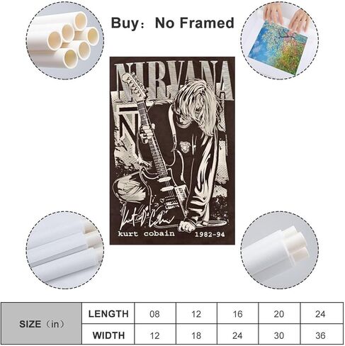 CZOURPVU NIRVANA Poster Kurt Cobain Poster Band Poster Rock Poster Poster Art Decor Painting Aesthetic Wall Art Canvas for Bedroom Decor 16x24inch(40x60cm) Style-3 in Saudi Arabia