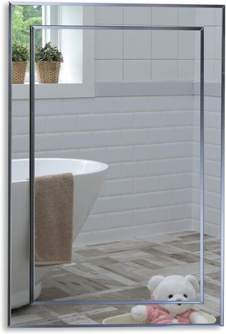 Neue Design Mood Rectangular Bathroom Mirror Wall Mounted (16 x 20 Inch), Double Layer of Glass, Vertical & Horizontal with Beveled Edges for Bathroom Vanity in Saudi Arabia