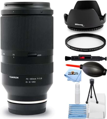 عدسة Tamron 70-180 مم f/2.8 Di III VXD لهاتف Sony E - تتضمن الحزمة الأساسية: عدسة غطاء توليب، فلتر للأشعة فوق البنفسجية، قلم تنظيف، منفاخ، قطعة قماش من الألياف الدقيقة ومجموعة تنظيف in Kuwait