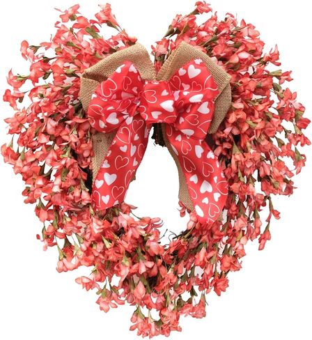 Bibelot Valentine’s Day Wreath for Front Door, 18" Red Artificial Forsythia Heart Wreath with Bow, Spring/Summer Front Door Wreath for Wedding Window Home Wall Indoor/Outdoor Decor in Kuwait