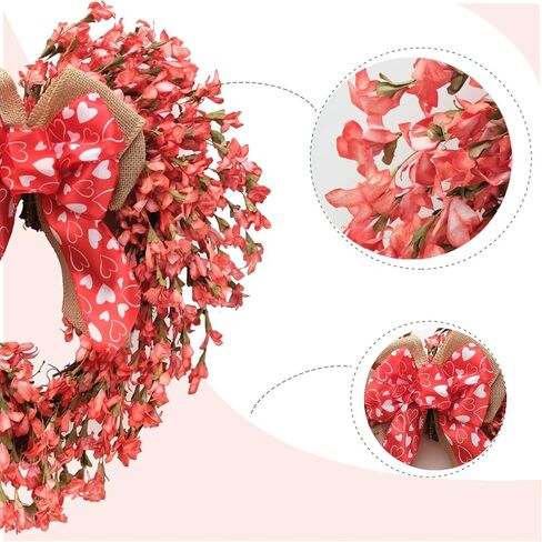Bibelot Valentine’s Day Wreath for Front Door, 18" Red Artificial Forsythia Heart Wreath with Bow, Spring/Summer Front Door Wreath for Wedding Window Home Wall Indoor/Outdoor Decor in Kuwait